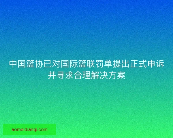 中国篮协已对国际篮联罚单提出正式申诉并寻求合理解决方案